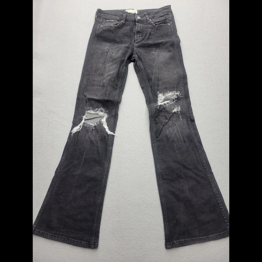 Free People Women Jeans 28 Black Flared Medium Ripped Torn Distressed Mid Rise